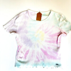 Hollister Baby Tee Cropped Tie Dye Pastel Pink Purple Aqua Ribbed XS Fitted Y2K